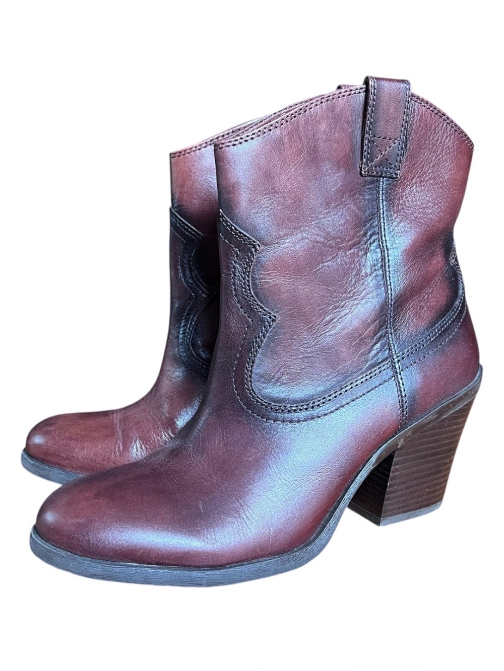 Antonio Melani Leather Western Ankle Brown Leather Boots Size 8.5